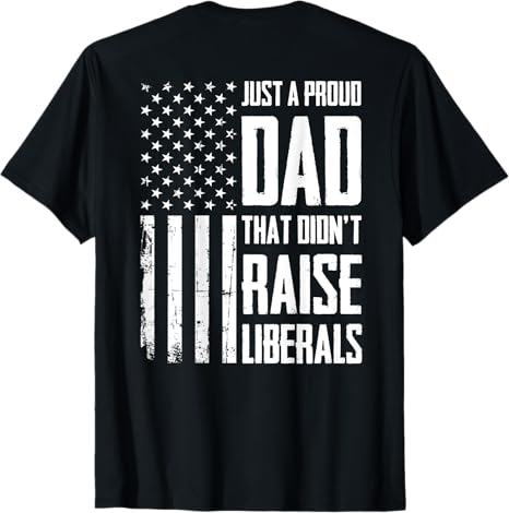 Black t-shirt with American flag design and text on the back
