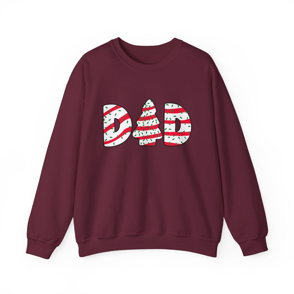 Christmas Tree Cake Dad Sweatshirt featuring icing lettering, Christmas tree, perfect for Holiday Chaos Coordinator Sweatshirt.