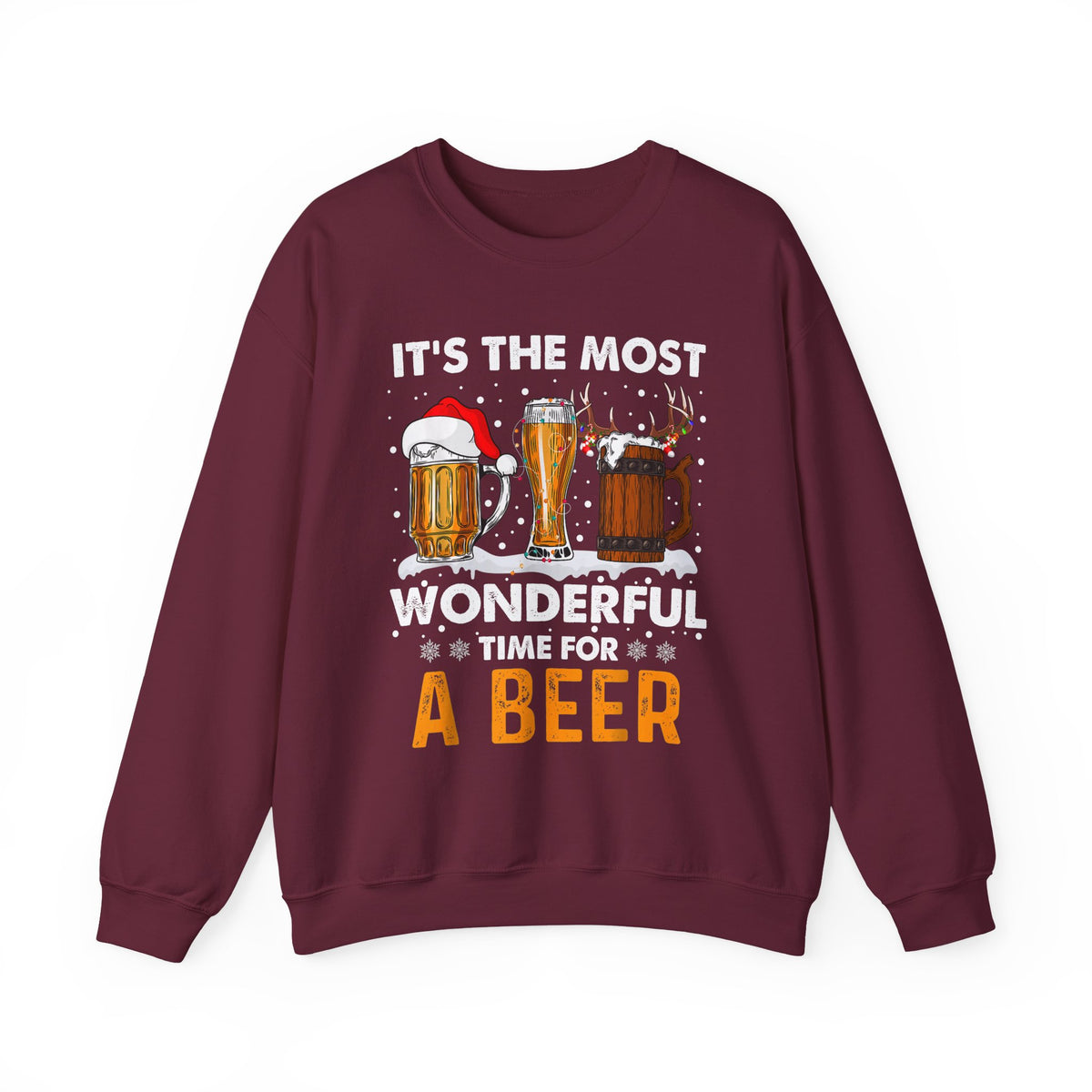It's The Most Wonderful Time For A Beer Sweatshirt with festive drink designs and Christmas theme.