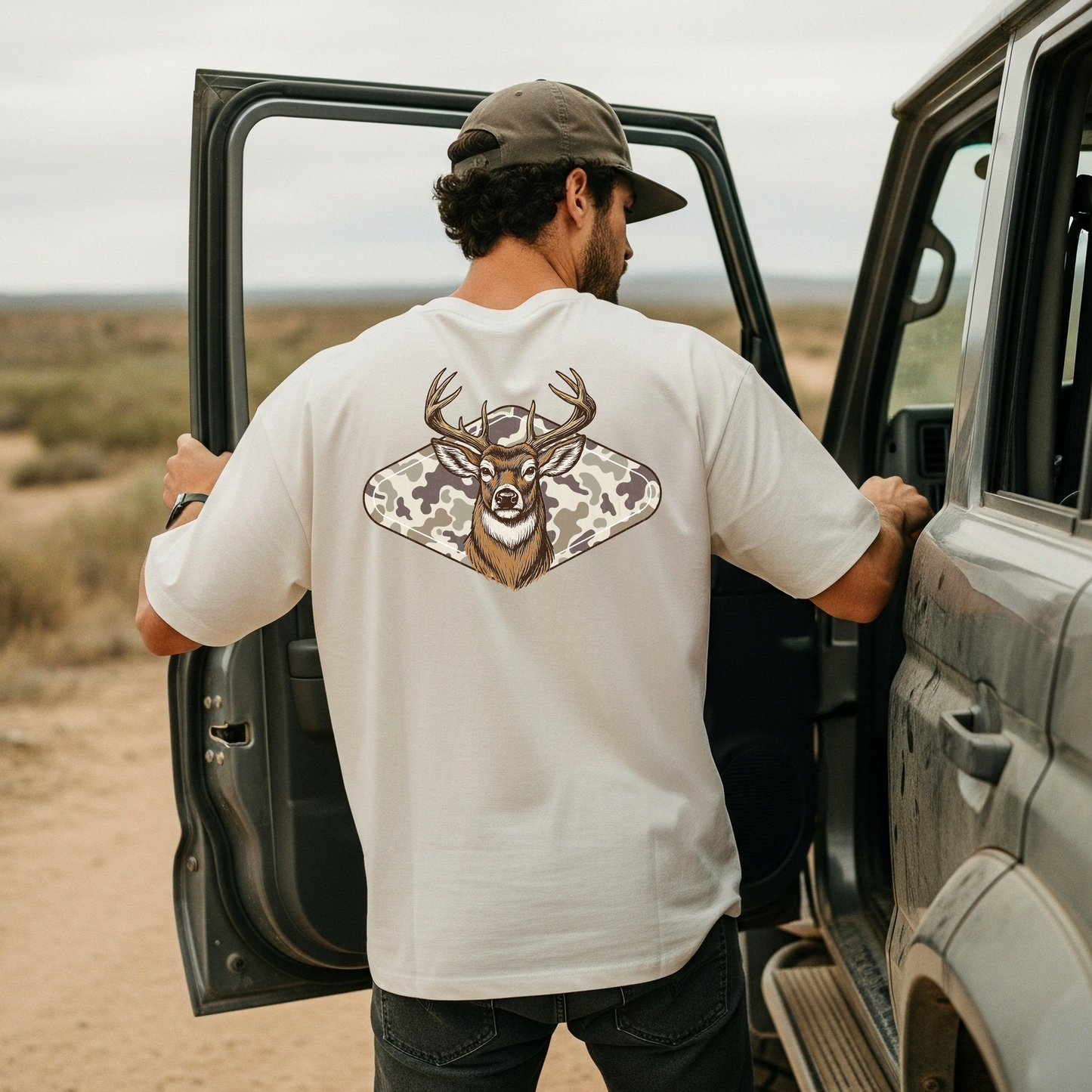 Southern Country Deer Hunting Buck T-Shirt | Vintage Whitetail Antlers & Camo Tee