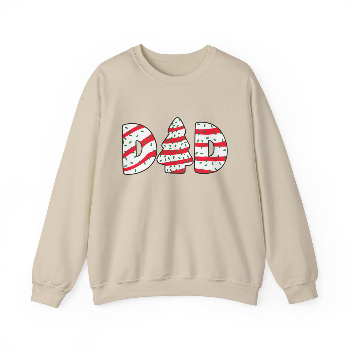 Christmas Tree Cake Dad Sweatshirt featuring colorful icing design, perfect for the Holiday Chaos Coordinator Sweatshirt.