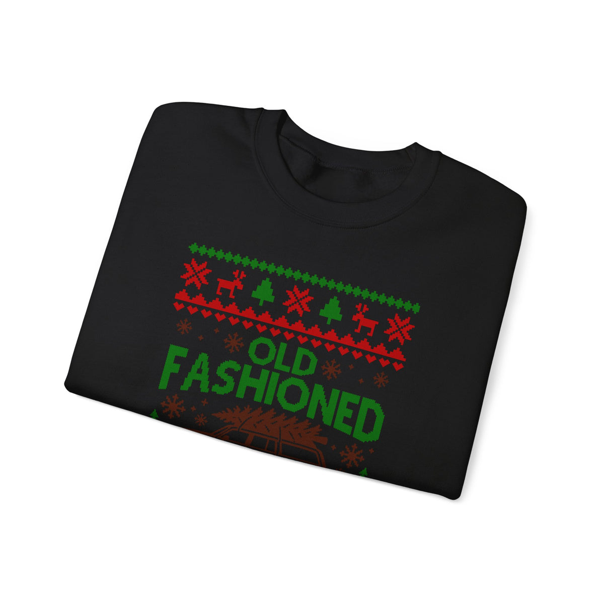 Old Fashioned Family Christmas Sweatshirt featuring a retro design with holiday graphics in red and green.