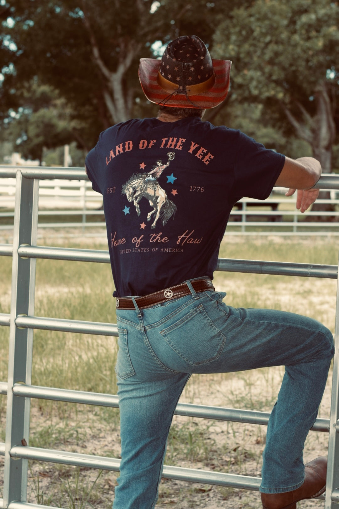 Land of The Yee Home of The Haw Cowboy T-Shirt | Funny Western Y2K Design