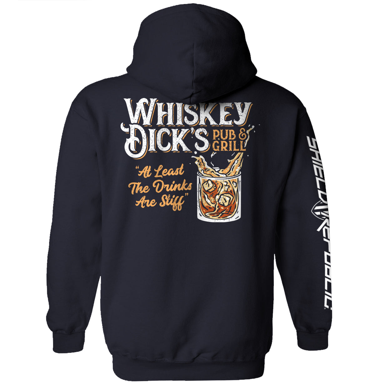 Whiskey Dick’s Pub & Grill Shirt featuring a vintage pub design with whiskey glass graphic, perfect for humor and bar culture lovers.