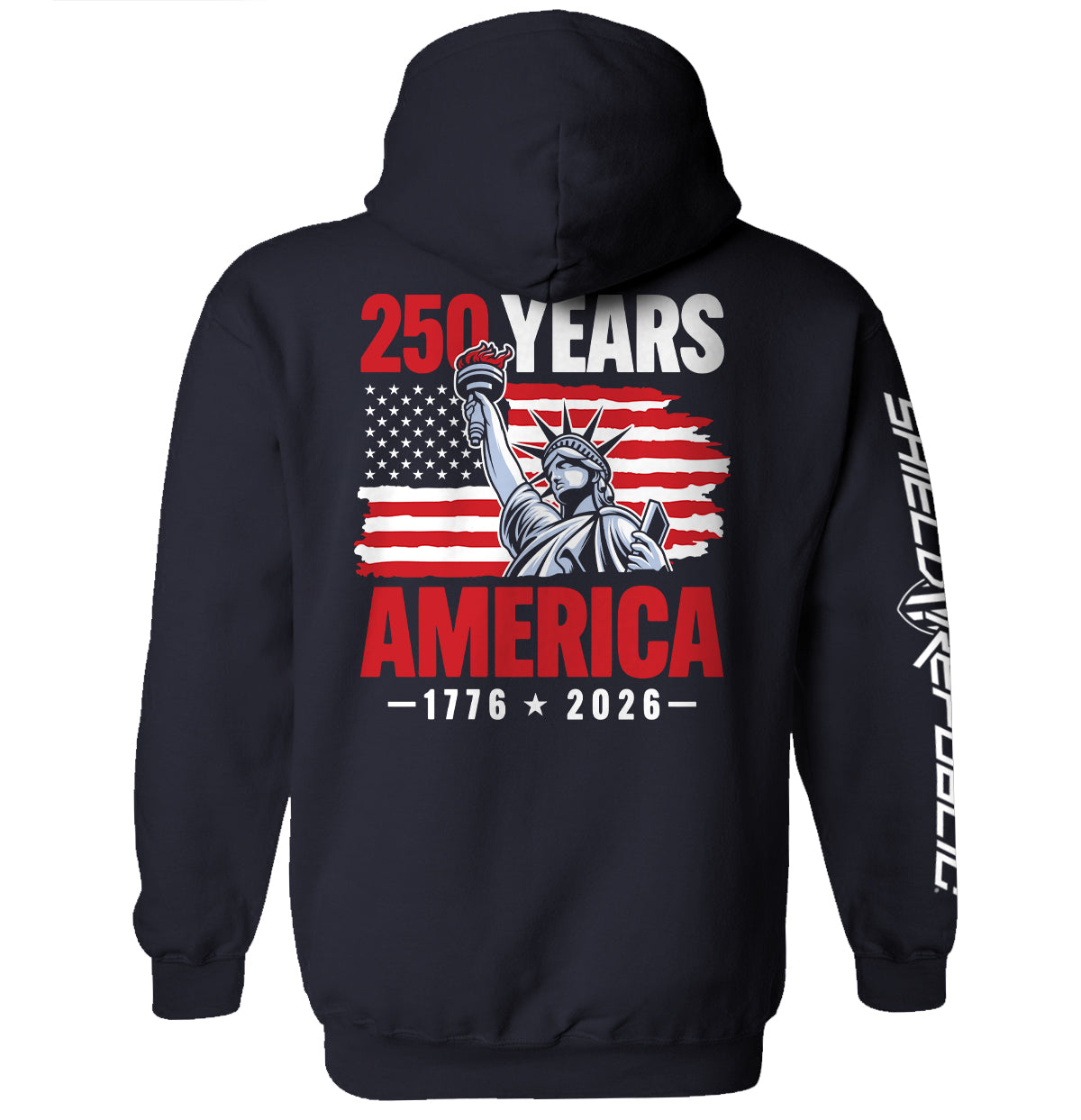 250 Years Statue of Liberty Shirt featuring the iconic statue, American flag design, 1776–2026 anniversary, America 250 celebration