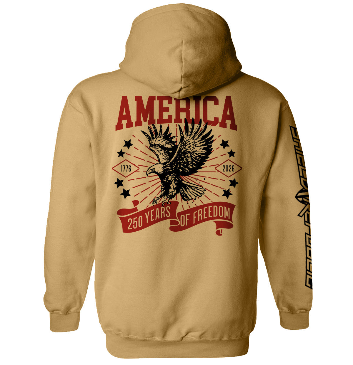 America 250 Years of Freedom Shirt honoring 1776-2026 anniversary with an eagle design on hoodie back