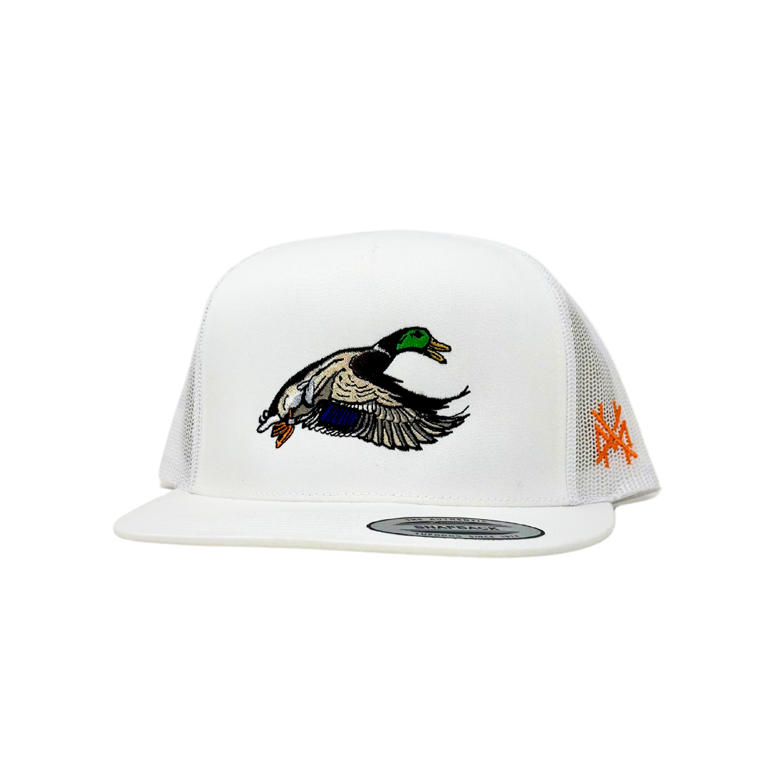 White cap with a duck design and New York Yankees logo on a white background