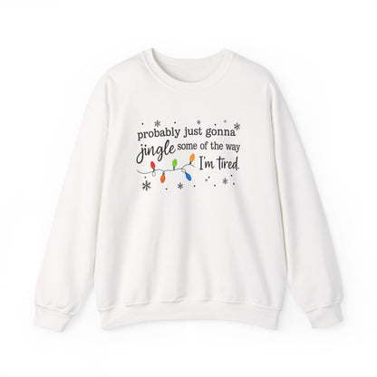 Probably Just Gonna Jingle Some Of The Way Sweatshirt in cream with festive lettering and colorful lights.