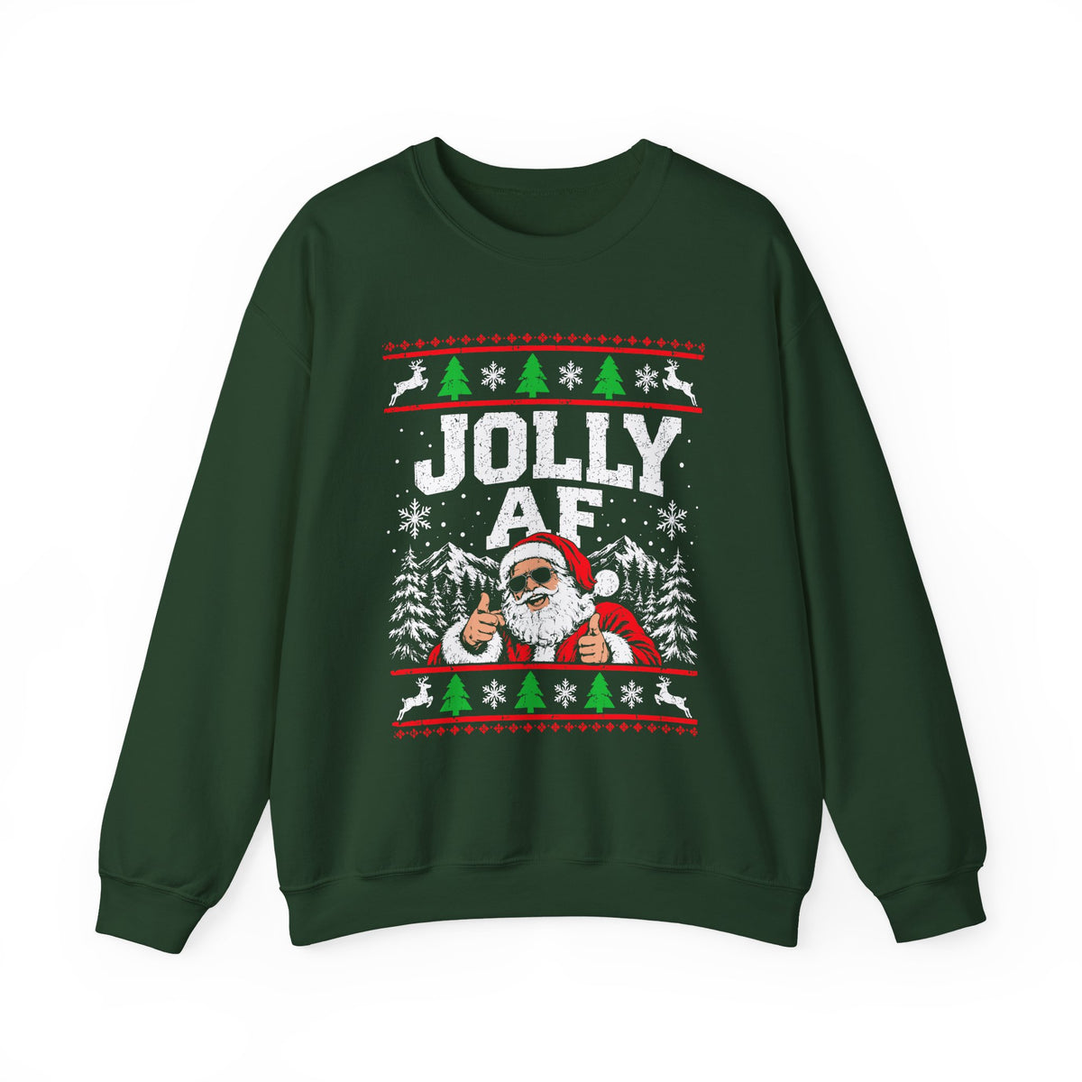 Jolly AF Sweatshirt | Funny Christmas Santa Crewneck with Santa in sunglasses and festive design.