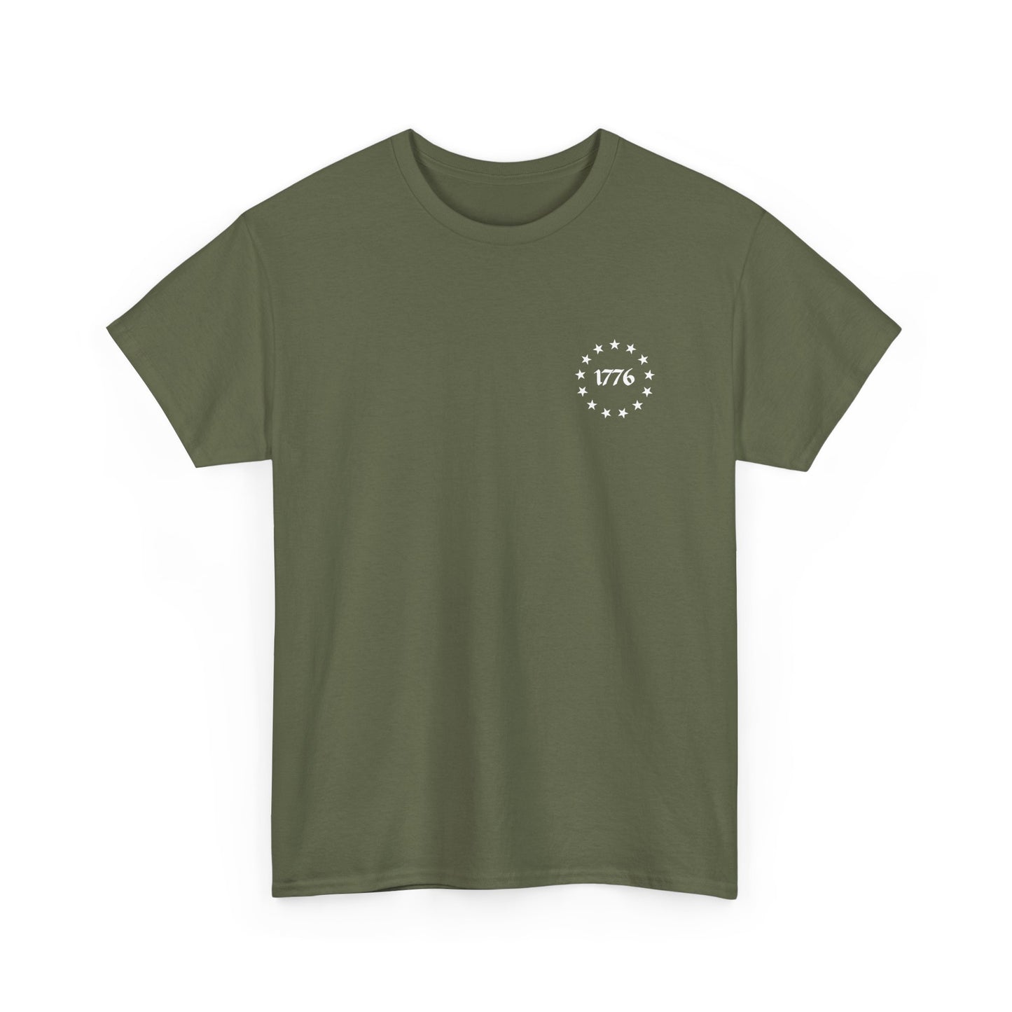 This Is My Pride Flag T-Shirt in olive green with 1776 design, perfect for patriotic events and everyday casual wear.