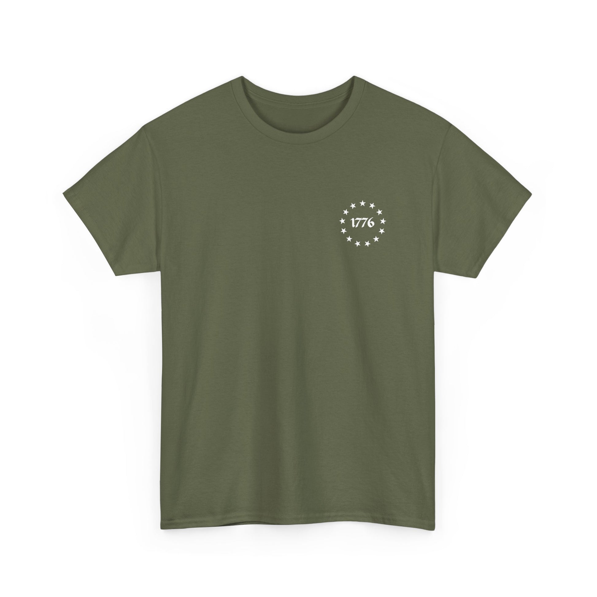 This Is My Pride Flag T-Shirt in olive green with 1776 design, perfect for patriotic events and everyday casual wear.