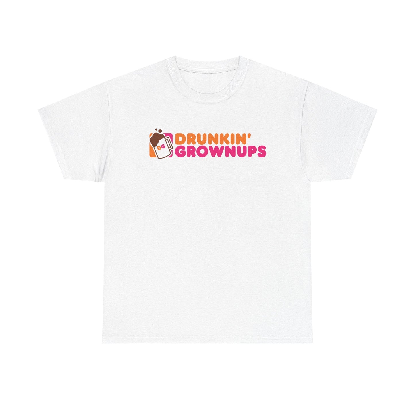 White drunkin grownups shirt with funny party graphic, ideal for adults at weekend events like tailgates, BBQs, and concerts.