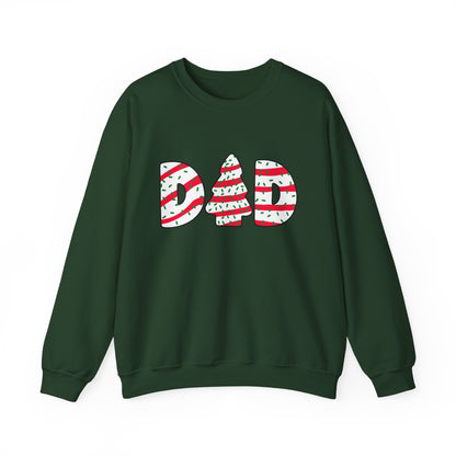 Christmas Tree Cake Dad Sweatshirt design featuring icing-inspired letters and a Christmas tree, perfect for holiday chaos coordinators.