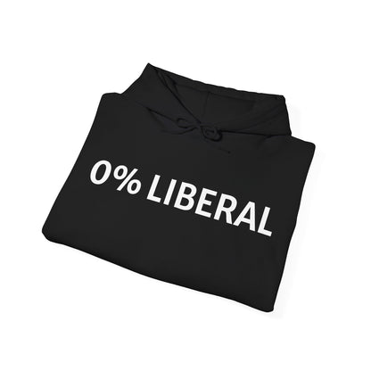Zero Percent Liberal Hoodie in black with bold white lettering for conservative expression and humor.