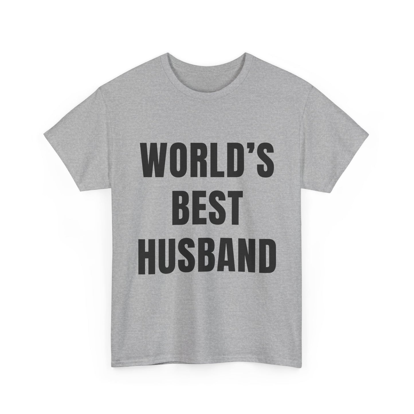 Worlds Best Husband Shirt in gray with bold black text displaying 'WORLD'S BEST HUSBAND'