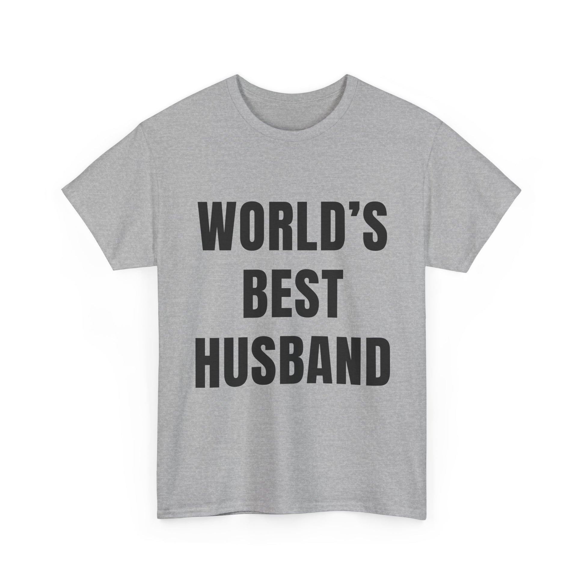 Worlds Best Husband Shirt in gray with bold black text displaying 'WORLD'S BEST HUSBAND'