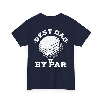 Best Dad By Par Golf Shirt featuring a playful golf design on a navy background.
