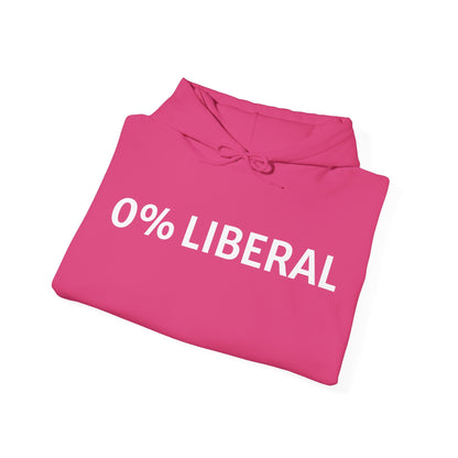Zero Percent Liberal Hoodie in bold pink with text '0% Liberal', perfect for those making a clear conservative statement.