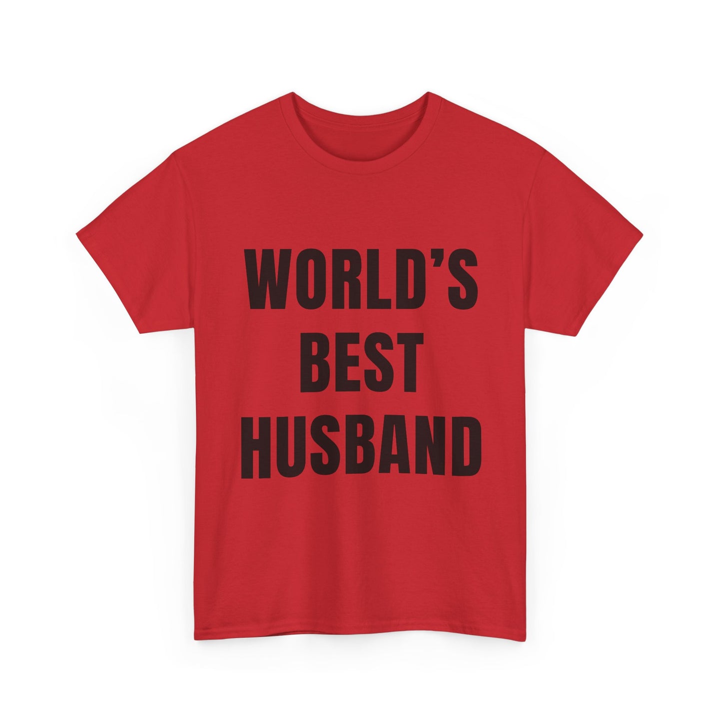 Worlds Best Husband Shirt in red with bold black text, perfect gift for humorous husbands.