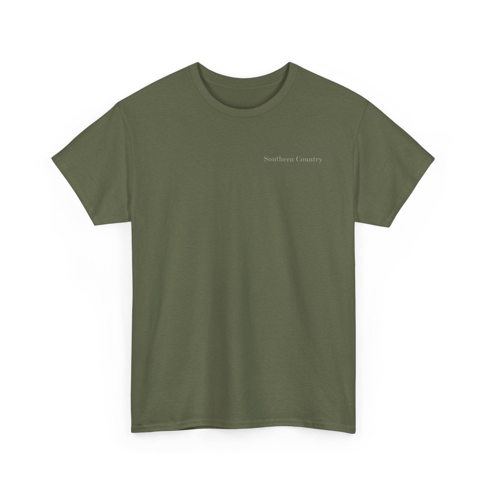 I Love One Woman and Several Guns Shirt in olive green with Southern Country text.
