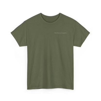 I Love One Woman and Several Guns Shirt in olive green with Southern Country text.