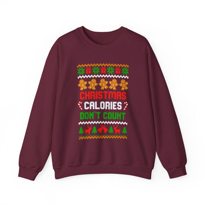 Christmas Calories Don't Count Sweatshirt featuring festive gingerbread cookies and colorful holiday design.