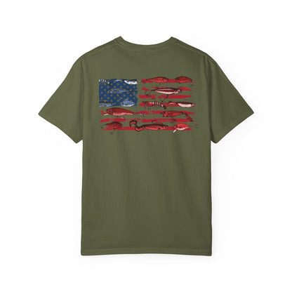 Southern Country American Flag Fishing Lure T-Shirt – Patriotic Fisherman Tee