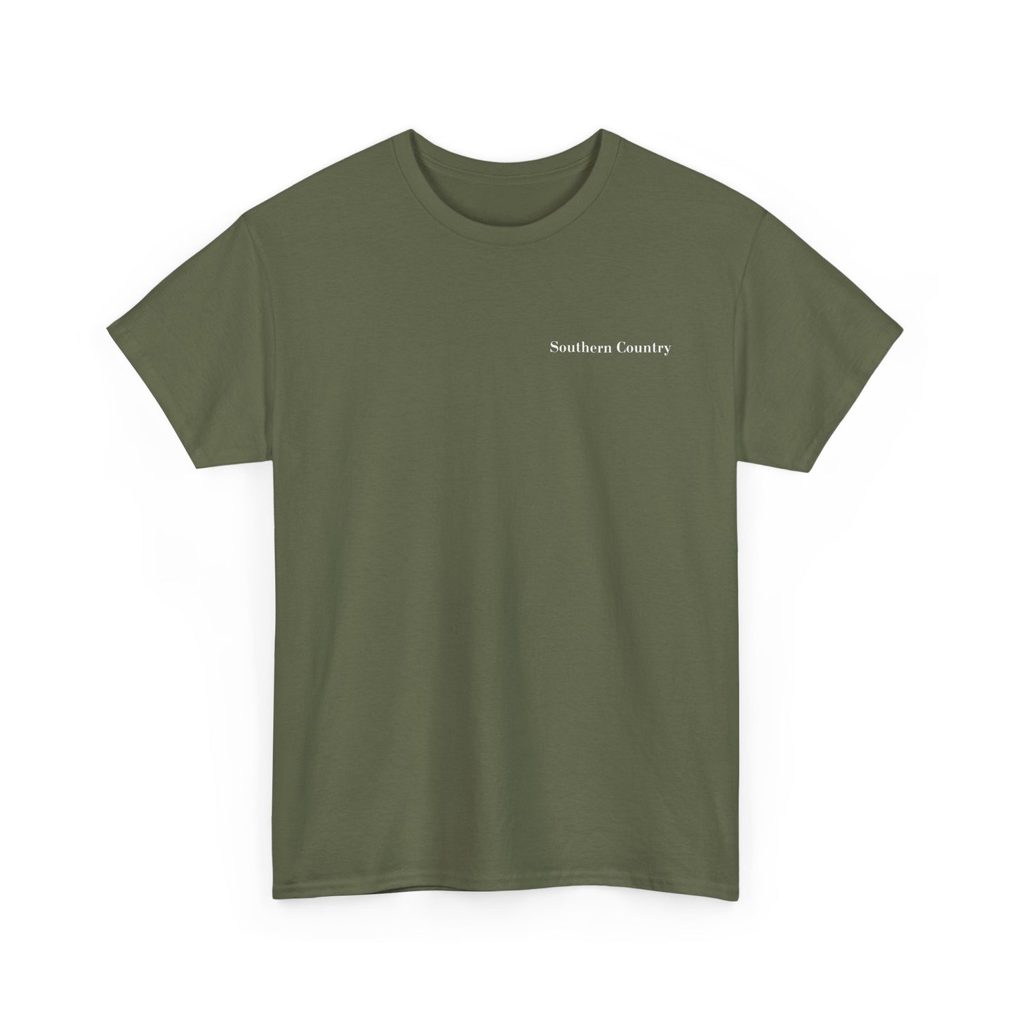 Southern Country graphic t-shirt in army green, casual and comfortable apparel for everyday wear.