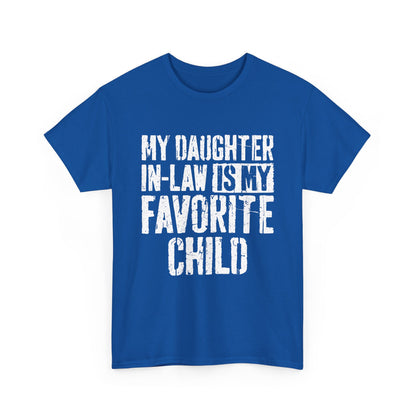 My Daughter In Law Is My Favorite Child Shirt in blue, featuring humorous text design for family and humor lovers.