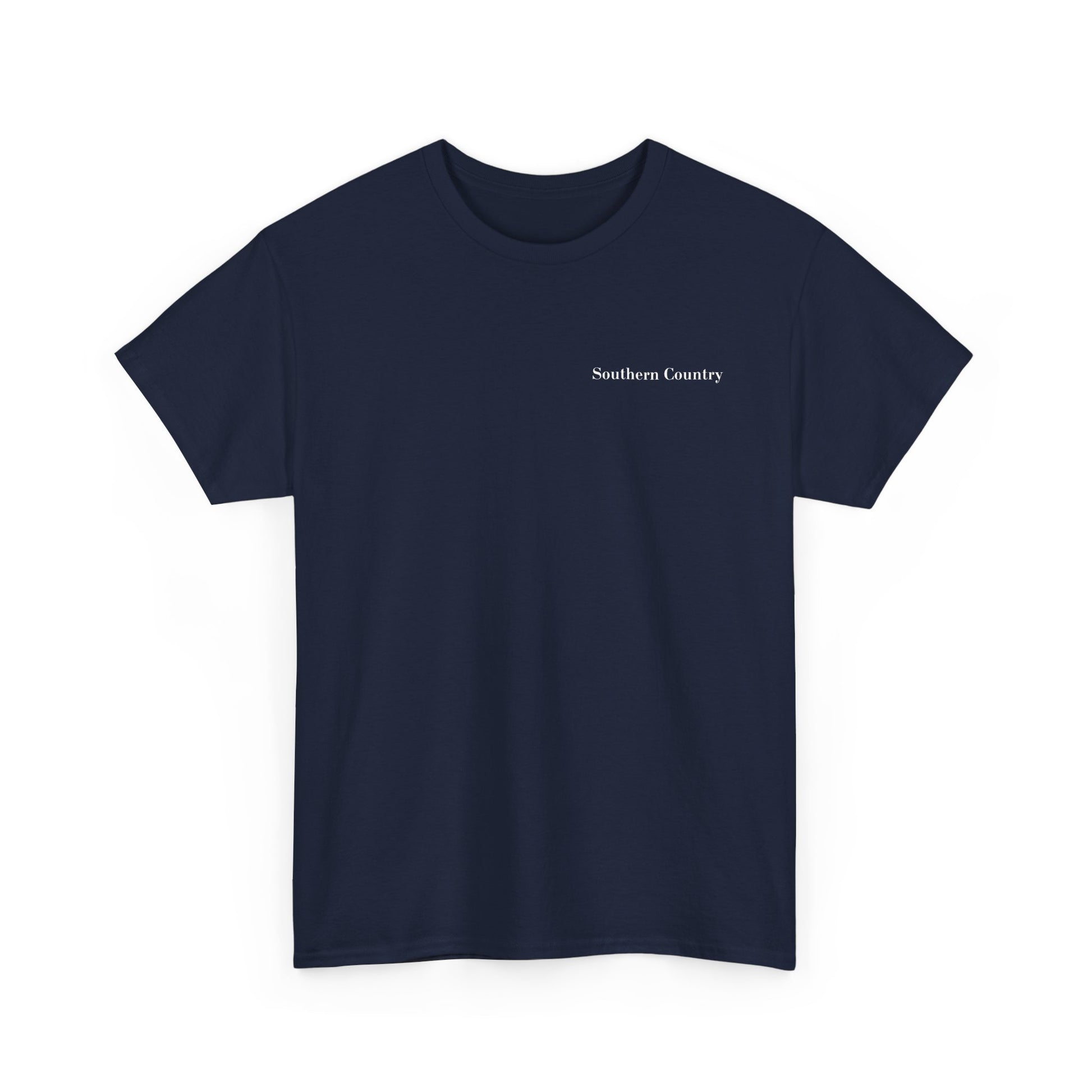 American Flag Golf Shirt displayed on a navy blue t-shirt with 'Southern Country' text.