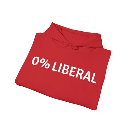 Zero Percent Liberal Hoodie in red, funny conservative apparel with bold statement design for politically opinionated individuals.