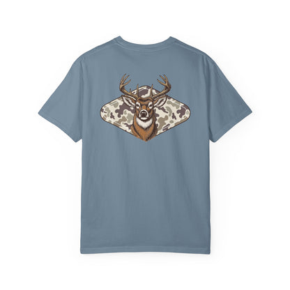 Southern Country Deer Hunting Buck T-Shirt | Vintage Whitetail Antlers & Camo Tee