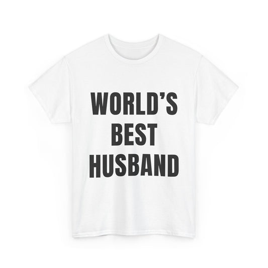 Worlds Best Husband Shirt in white with bold black lettering, perfect gift for humorous husbands.