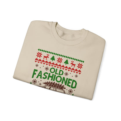 Old Fashioned Family Christmas Sweatshirt featuring a retro design with reindeer and a Christmas tree.