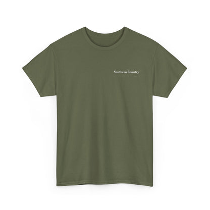 Southern Country t-shirt design in olive green color, casual and comfortable for everyday wear.