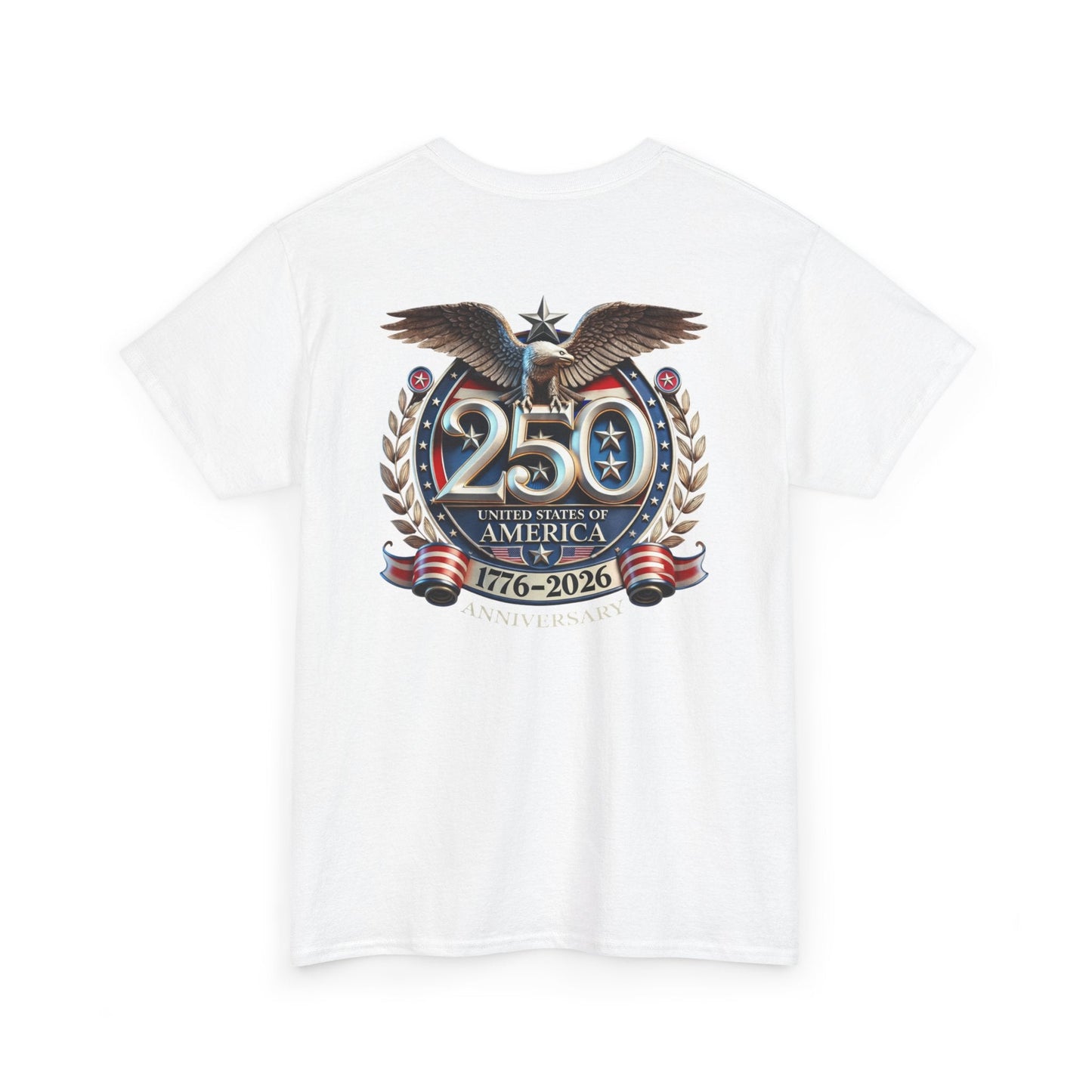 Freedom 250 USA Anniversary Tee celebrating 250 years of American independence, featuring commemorative design with "250" and "1776-2026".
