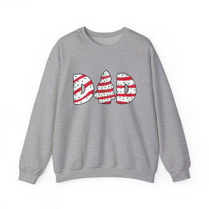 Funny Holiday Chaos Coordinator Sweatshirt featuring icing-inspired 'DAD' letters and a Christmas tree design.