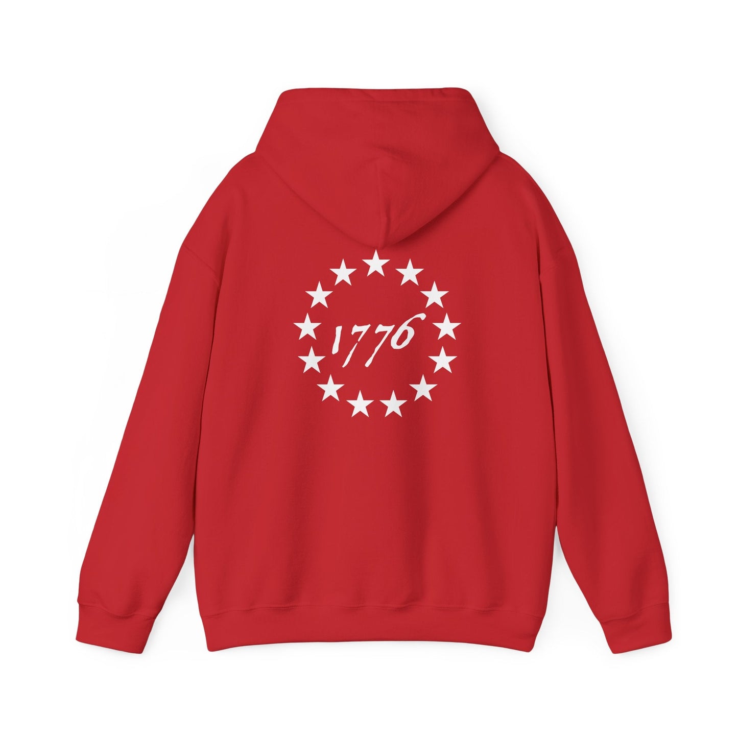 Red Zero Percent Liberal Hoodie featuring 1776 design on back, ideal for fans of bold, conservative fashion statements.
