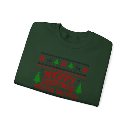 Merry Christmas Shitter Was Full Sweatshirt with festive design and vintage camper RV illustration.