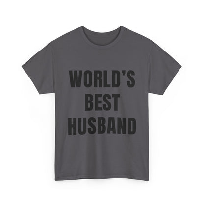 Worlds Best Husband Shirt featuring bold text design on a gray t-shirt, perfect for humorous and confident husbands.