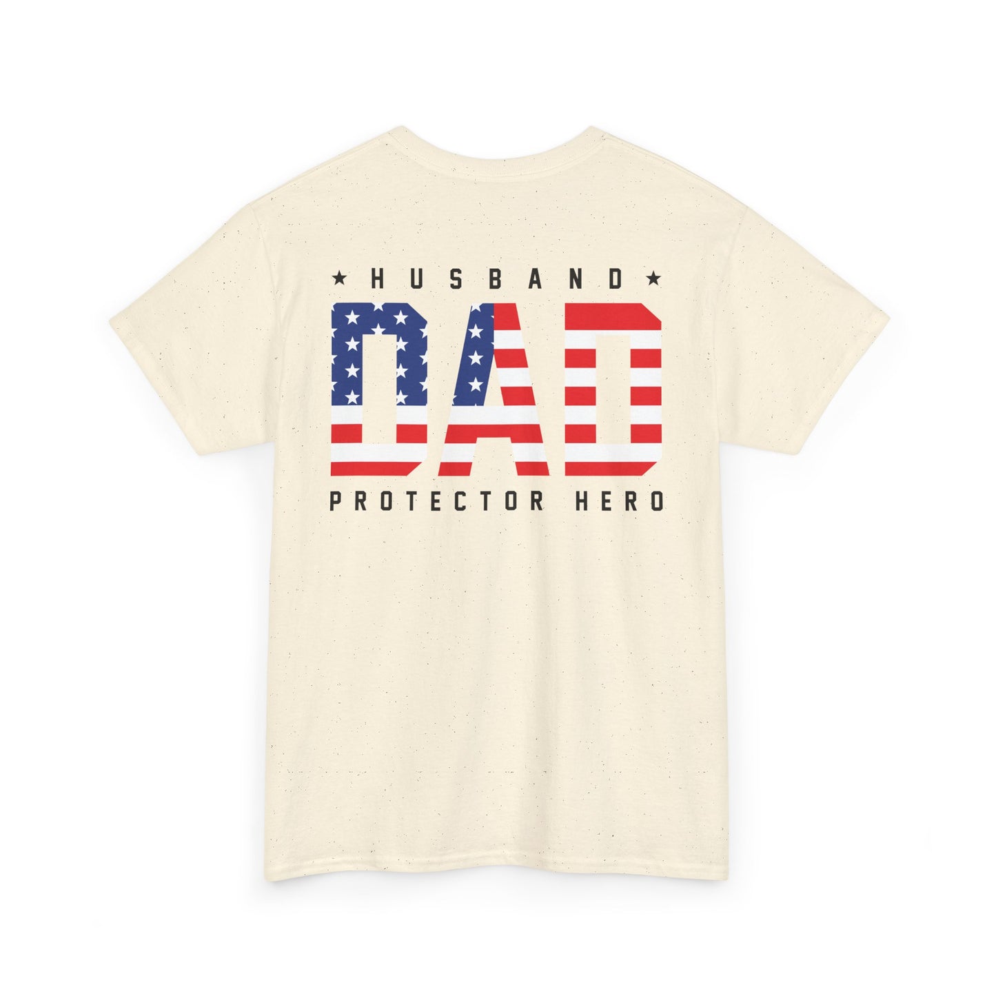 Husband Dad Protector Shirt featuring American flag design, celebrating family values and patriotic pride.