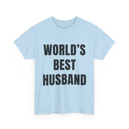 Worlds Best Husband Shirt in light blue with bold text, perfect for humorous gifts for husbands.