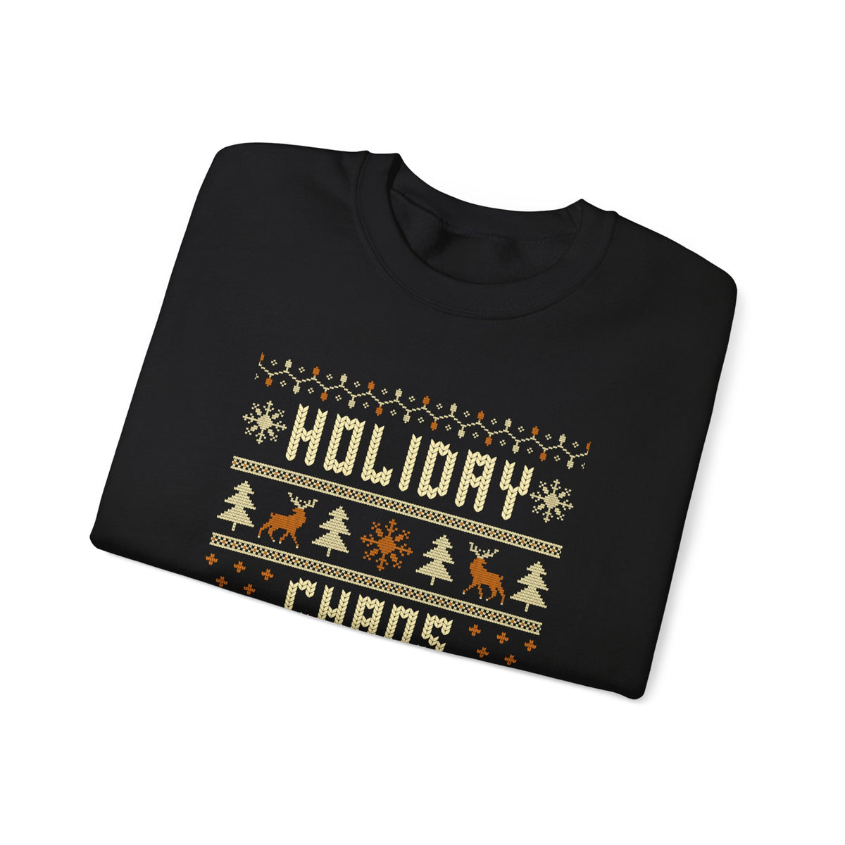 Holiday Chaos Coordinator Sweatshirt in black with festive holiday design and knitted lettering.