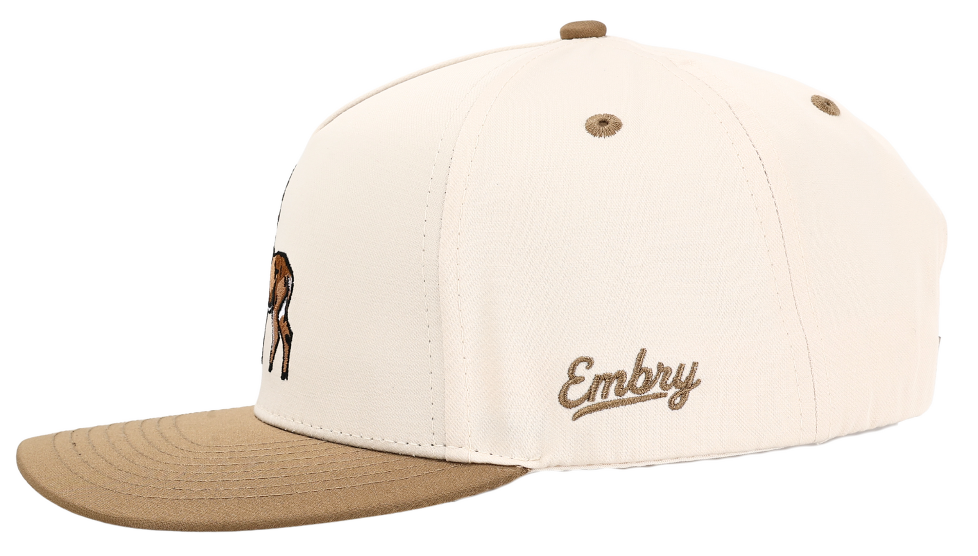 Buck Hunting Hat, whitetail deer trucker cap in beige and brown, designed for hunters and outdoor enthusiasts seeking comfort and style.