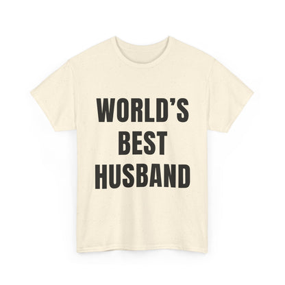 Worlds Best Husband Shirt featuring bold text on a soft fabric tee, perfect for humorous gift giving.