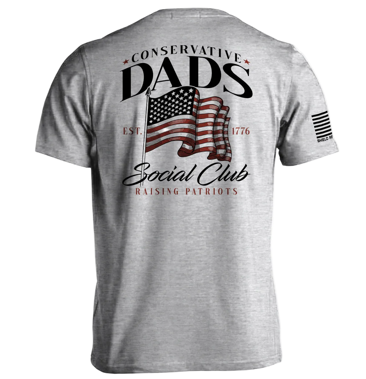 Conservative Dads Social Club T-Shirt with American flag design, patriotic tee for freedom-loving dads.