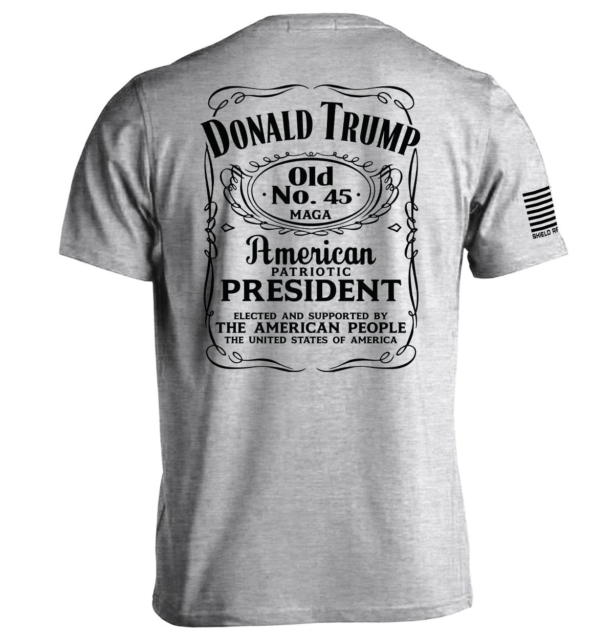 Donald Trump Old No. 45 Label T-Shirt with patriotic graphic design