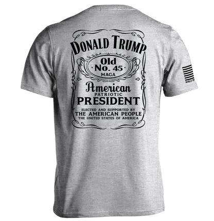 Donald Trump Old No. 45 Label T-Shirt with patriotic graphic design
