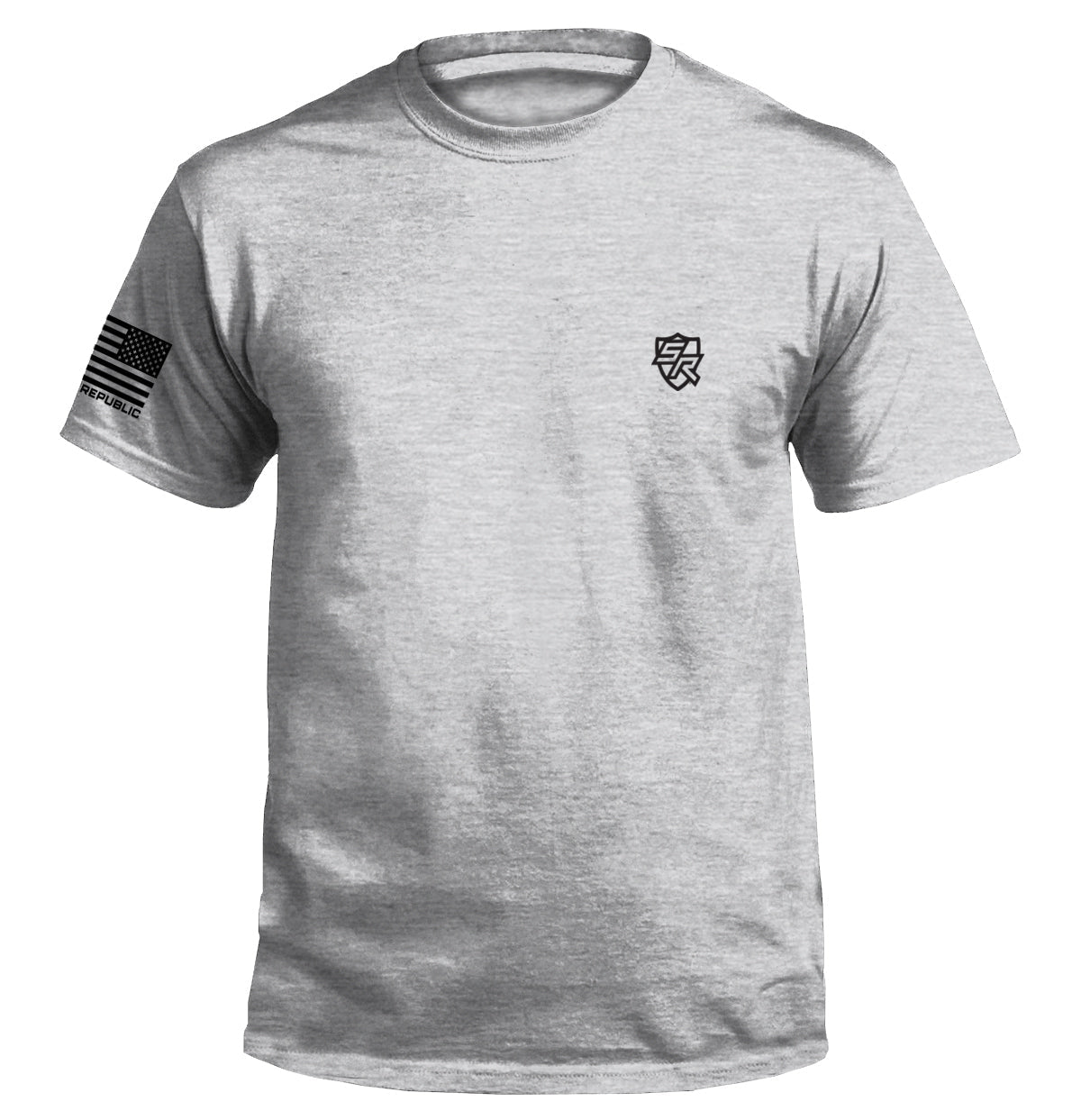 Gray Spilling the Tea Since 1773 T-Shirt with American flag sleeve design and vintage style graphic.