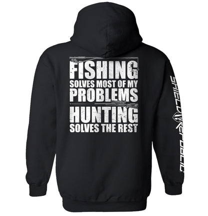 Fishing Solves Most Of My Problems Shirt with rugged design and hunting imagery